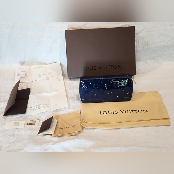 Louis Vuitton Monogram Vernis Zippy Wallet Grand Bleu Blue Card Holder Clutch - Picture 2 of 12